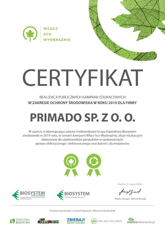 certyfikat dla Primado